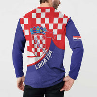 Croatia National Day Button Sweatshirt Hrvatska Checkerboard With Slavic Pattern