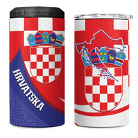 Croatia National Day 4 in 1 Can Cooler Tumbler Hrvatska Checkerboard With Slavic Pattern