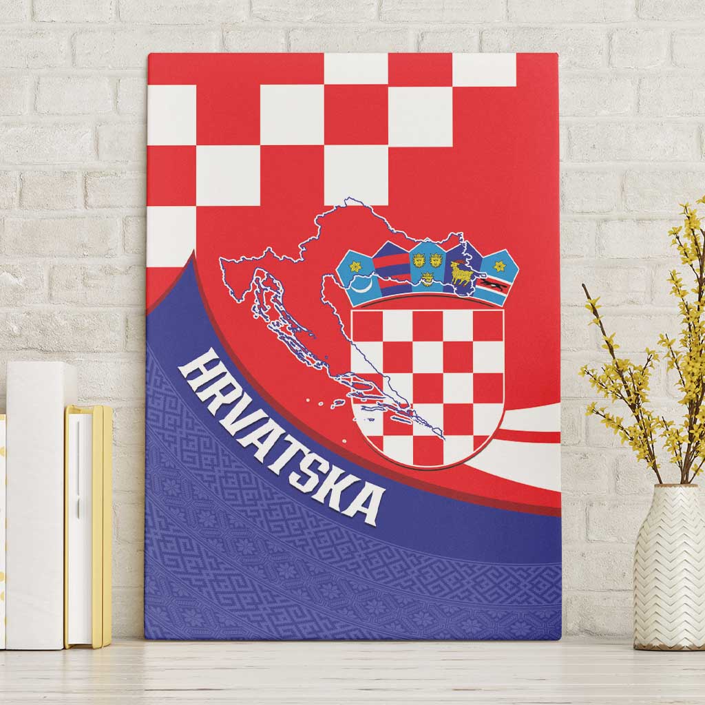 Croatia National Day Canvas Wall Art Hrvatska Checkerboard With Slavic Pattern
