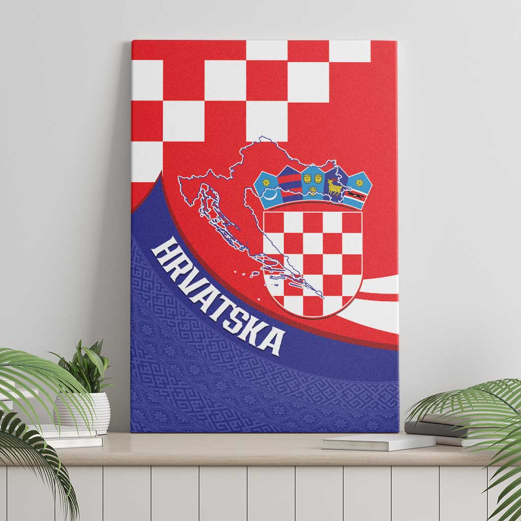 Croatia National Day Canvas Wall Art Hrvatska Checkerboard With Slavic Pattern