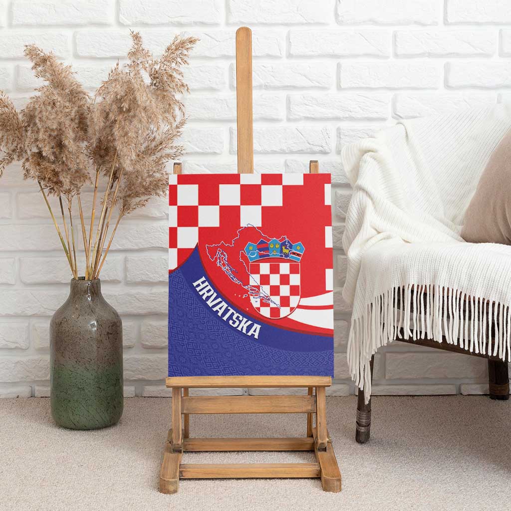 Croatia National Day Canvas Wall Art Hrvatska Checkerboard With Slavic Pattern