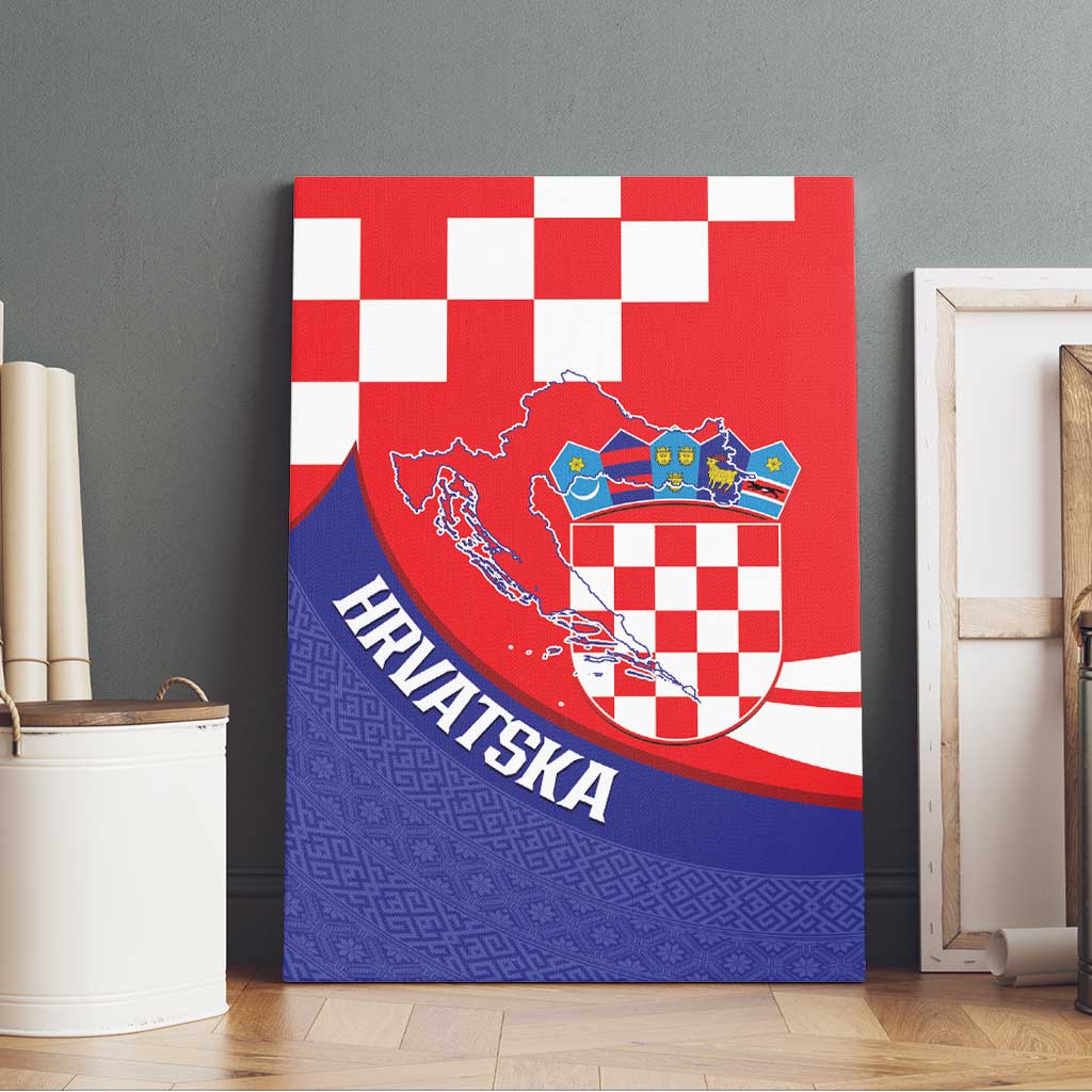 Croatia National Day Canvas Wall Art Hrvatska Checkerboard With Slavic Pattern