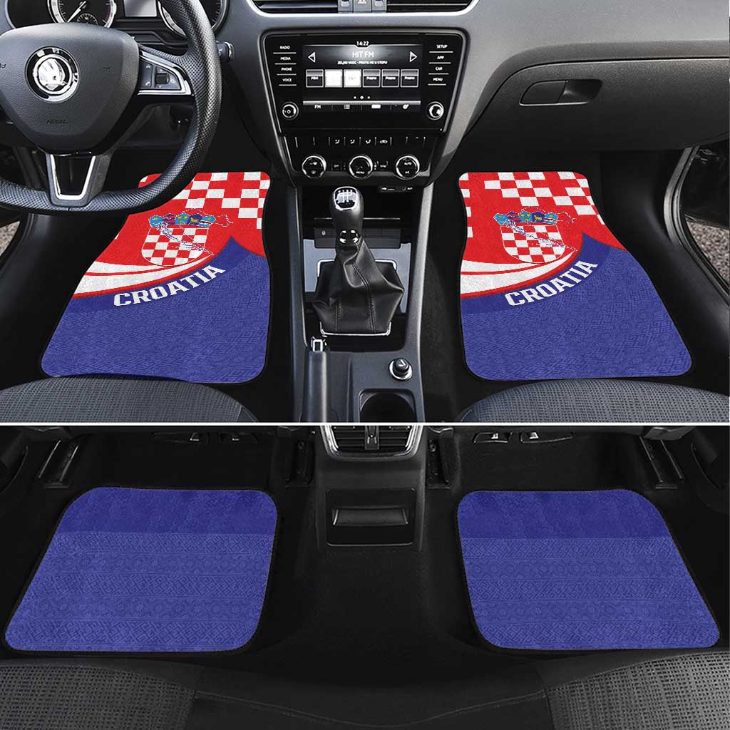 Croatia National Day Car Mats Hrvatska Checkerboard With Slavic Pattern