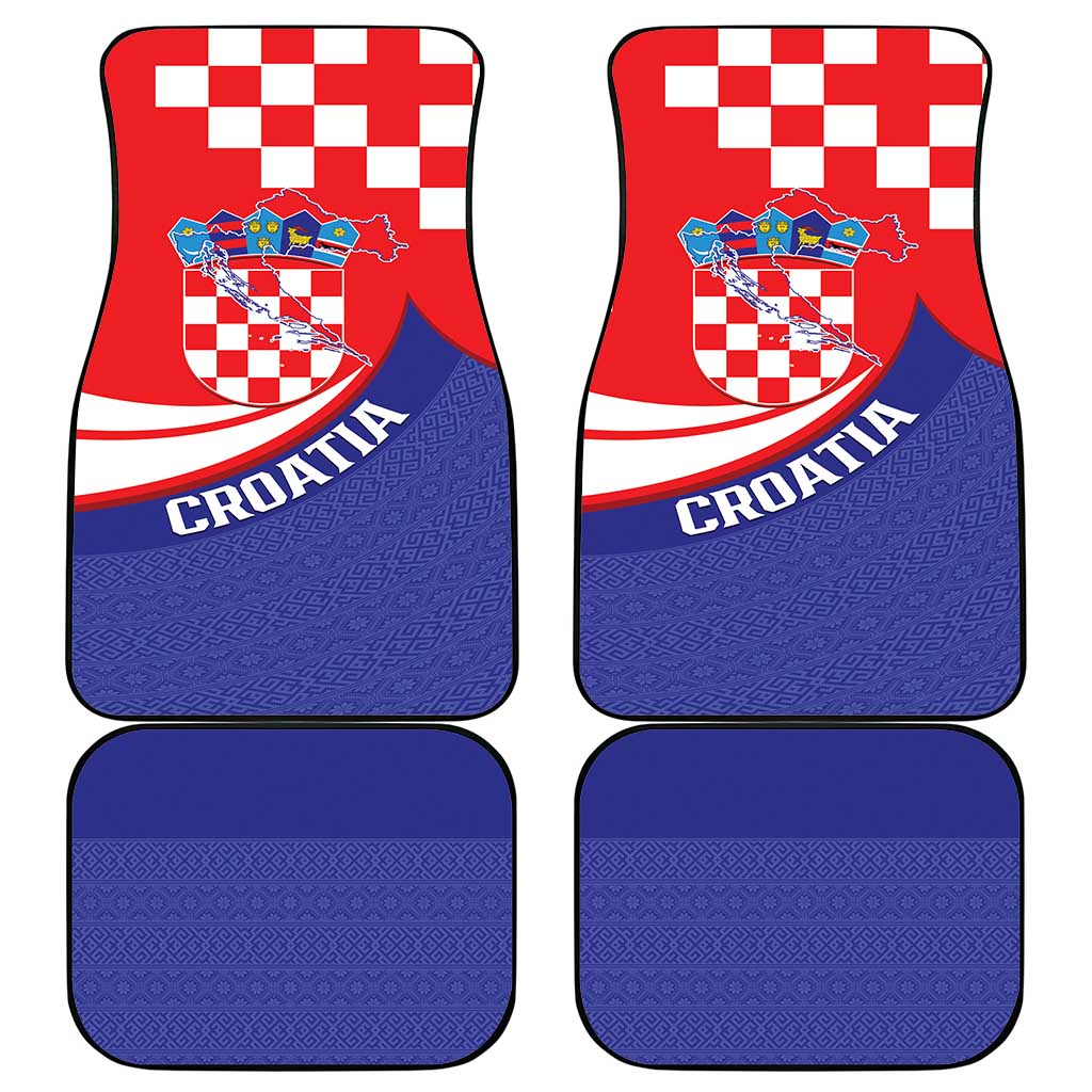 Croatia National Day Car Mats Hrvatska Checkerboard With Slavic Pattern