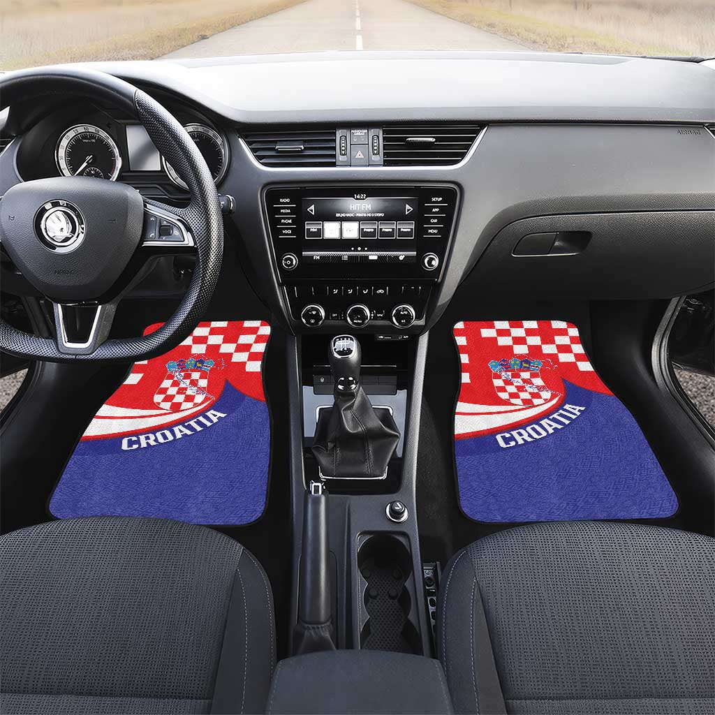 Croatia National Day Car Mats Hrvatska Checkerboard With Slavic Pattern