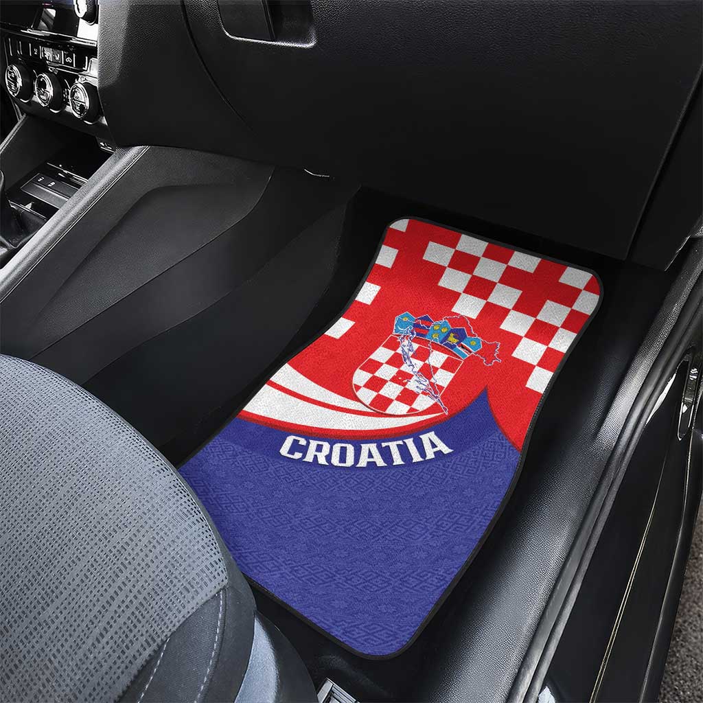 Croatia National Day Car Mats Hrvatska Checkerboard With Slavic Pattern