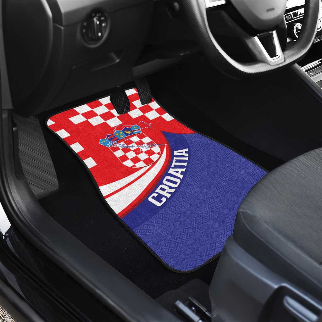 Croatia National Day Car Mats Hrvatska Checkerboard With Slavic Pattern