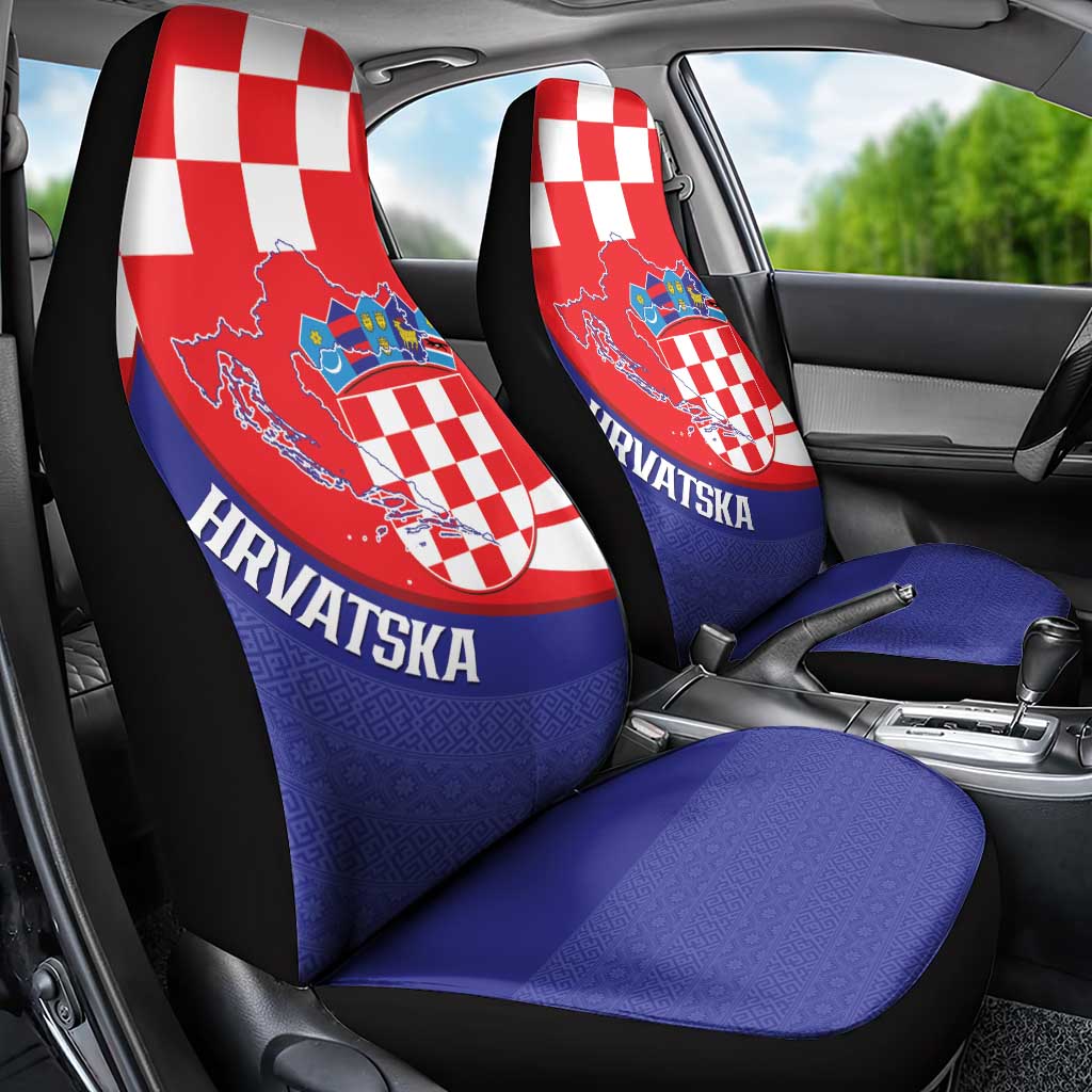 Croatia National Day Car Seat Cover Hrvatska Checkerboard With Slavic Pattern