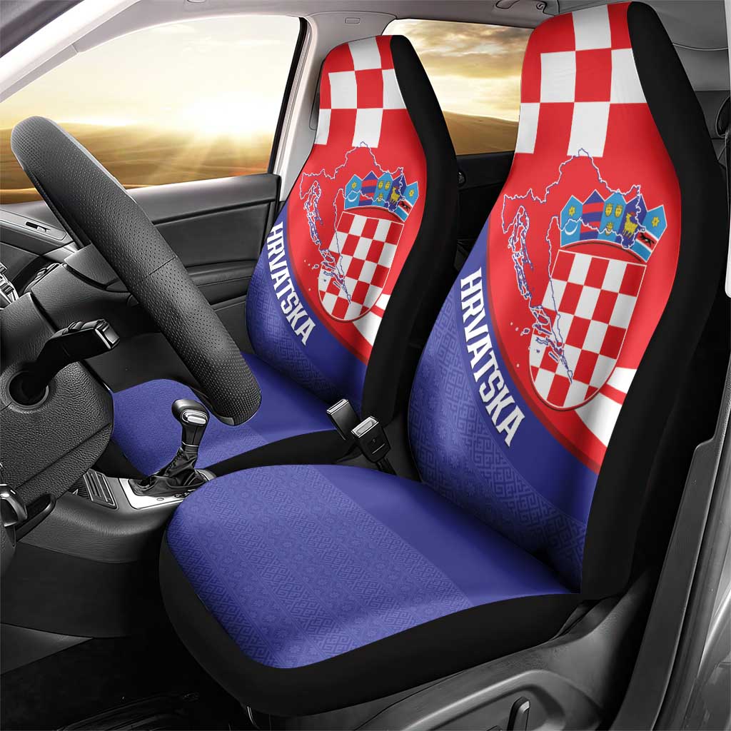 Croatia National Day Car Seat Cover Hrvatska Checkerboard With Slavic Pattern