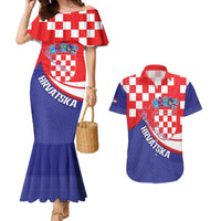 Croatia National Day Couples Matching Mermaid Dress and Hawaiian Shirt Hrvatska Checkerboard With Slavic Pattern