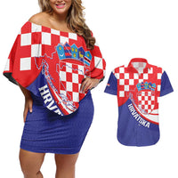 Croatia National Day Couples Matching Off Shoulder Short Dress and Hawaiian Shirt Hrvatska Checkerboard With Slavic Pattern