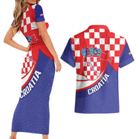 Croatia National Day Couples Matching Short Sleeve Bodycon Dress and Hawaiian Shirt Hrvatska Checkerboard With Slavic Pattern