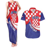Croatia National Day Couples Matching Tank Maxi Dress and Hawaiian Shirt Hrvatska Checkerboard With Slavic Pattern