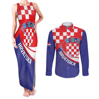 Croatia National Day Couples Matching Tank Maxi Dress and Long Sleeve Button Shirt Hrvatska Checkerboard With Slavic Pattern