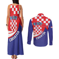Croatia National Day Couples Matching Tank Maxi Dress and Long Sleeve Button Shirt Hrvatska Checkerboard With Slavic Pattern