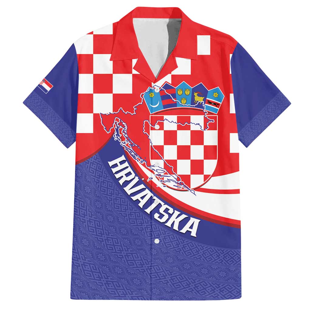 Croatia National Day Family Matching Long Sleeve Bodycon Dress and Hawaiian Shirt Hrvatska Checkerboard With Slavic Pattern