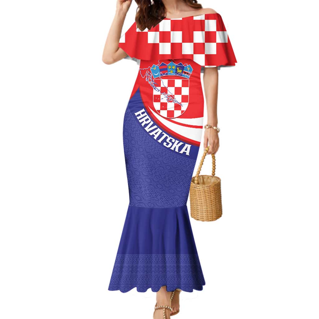 Croatia National Day Family Matching Mermaid Dress and Hawaiian Shirt Hrvatska Checkerboard With Slavic Pattern