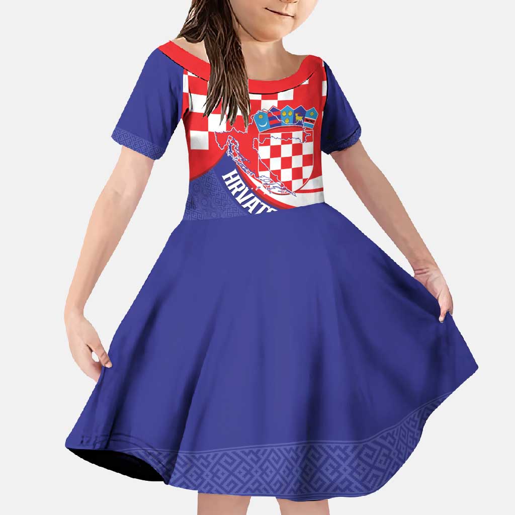 Croatia National Day Family Matching Off Shoulder Maxi Dress and Hawaiian Shirt Hrvatska Checkerboard With Slavic Pattern