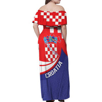 Croatia National Day Family Matching Off Shoulder Maxi Dress and Hawaiian Shirt Hrvatska Checkerboard With Slavic Pattern
