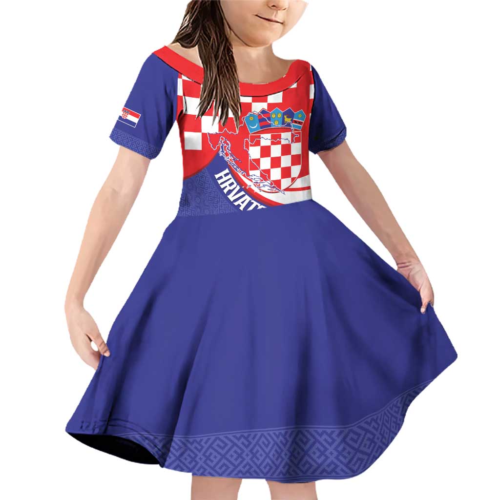 Croatia National Day Family Matching Off Shoulder Short Dress and Hawaiian Shirt Hrvatska Checkerboard With Slavic Pattern