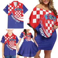 Croatia National Day Family Matching Off Shoulder Short Dress and Hawaiian Shirt Hrvatska Checkerboard With Slavic Pattern