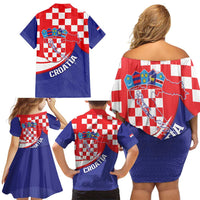 Croatia National Day Family Matching Off Shoulder Short Dress and Hawaiian Shirt Hrvatska Checkerboard With Slavic Pattern