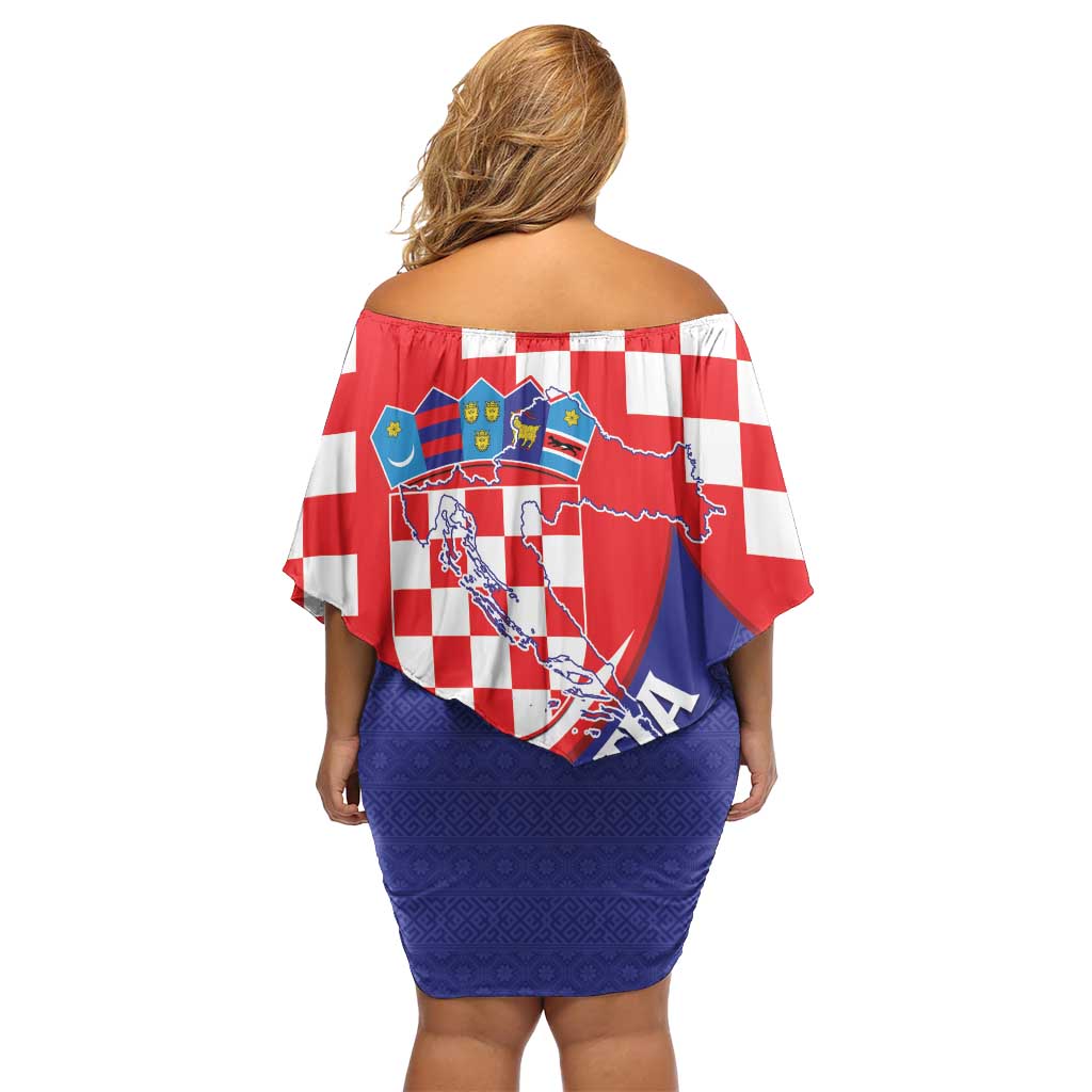 Croatia National Day Family Matching Off Shoulder Short Dress and Hawaiian Shirt Hrvatska Checkerboard With Slavic Pattern
