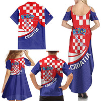 Croatia National Day Family Matching Summer Maxi Dress and Hawaiian Shirt Hrvatska Checkerboard With Slavic Pattern
