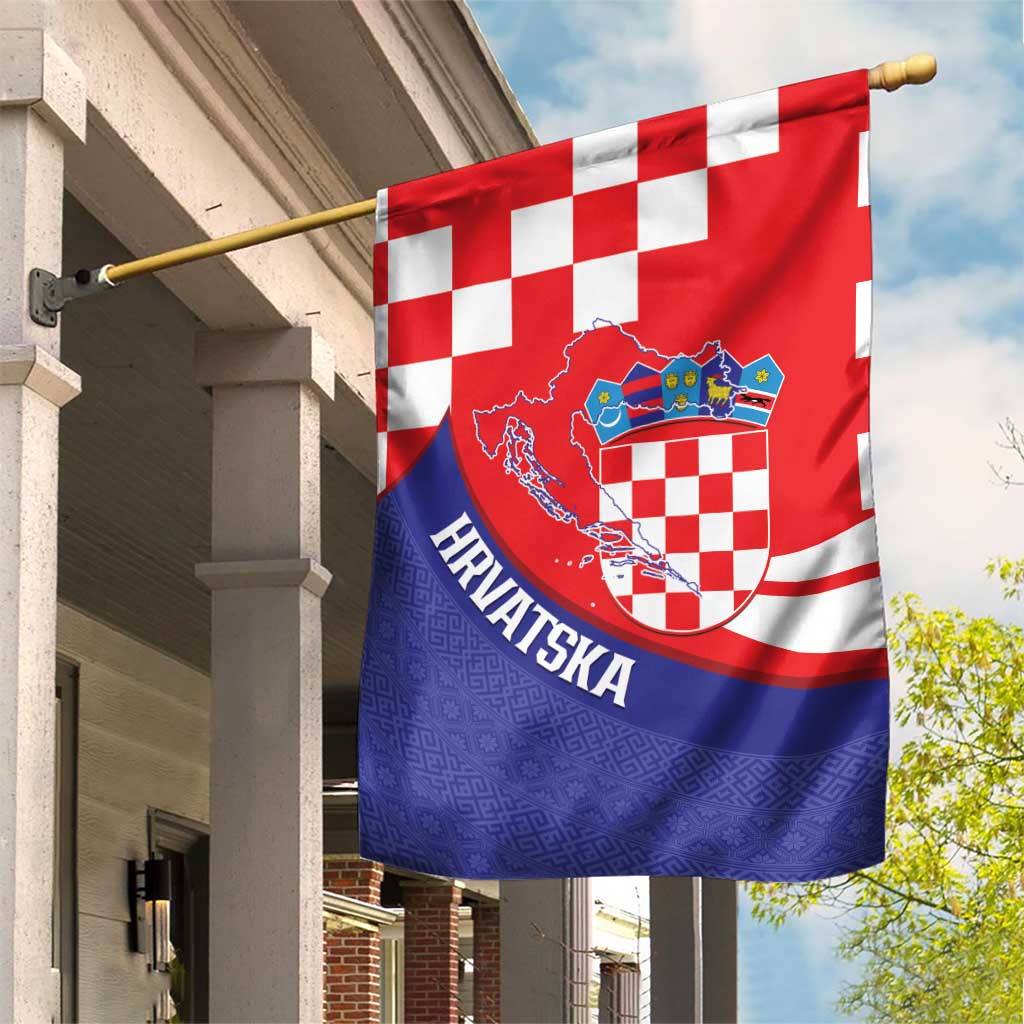 Croatia National Day Garden Flag Hrvatska Checkerboard With Slavic Pattern