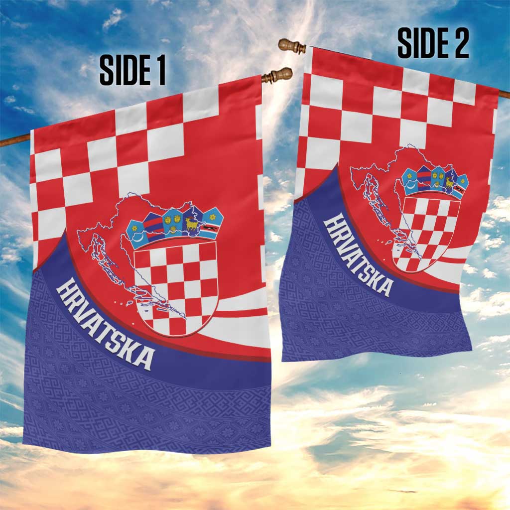 Croatia National Day Garden Flag Hrvatska Checkerboard With Slavic Pattern