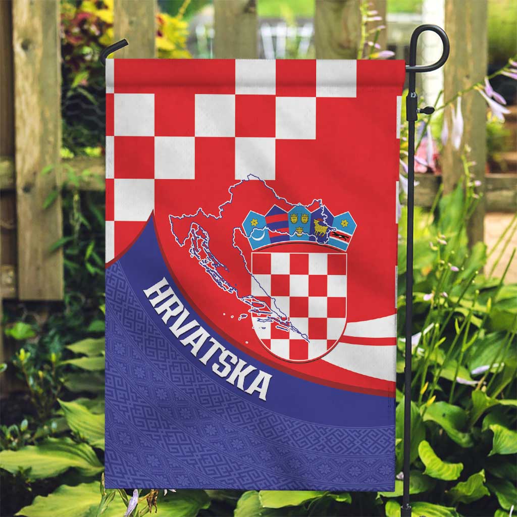 Croatia National Day Garden Flag Hrvatska Checkerboard With Slavic Pattern