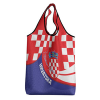 Croatia National Day Grocery Bag Hrvatska Checkerboard With Slavic Pattern