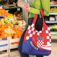 Croatia National Day Grocery Bag Hrvatska Checkerboard With Slavic Pattern