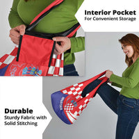 Croatia National Day Grocery Bag Hrvatska Checkerboard With Slavic Pattern