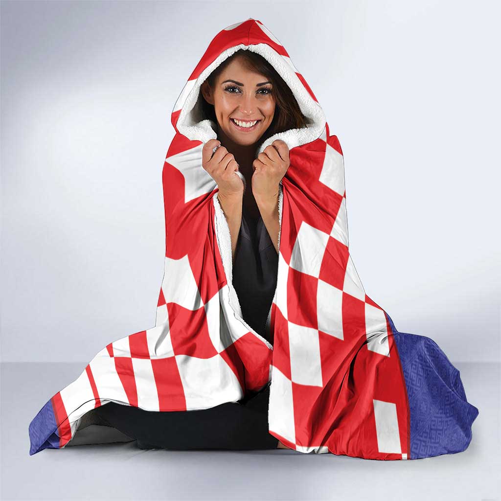 Croatia National Day Hooded Blanket Hrvatska Checkerboard With Slavic Pattern