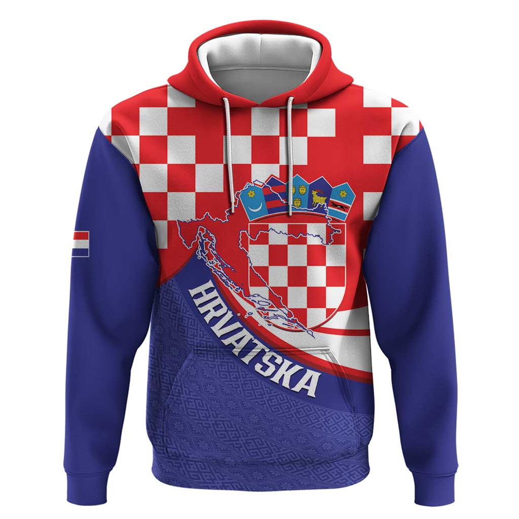 Croatia National Day Hoodie Hrvatska Checkerboard With Slavic Pattern