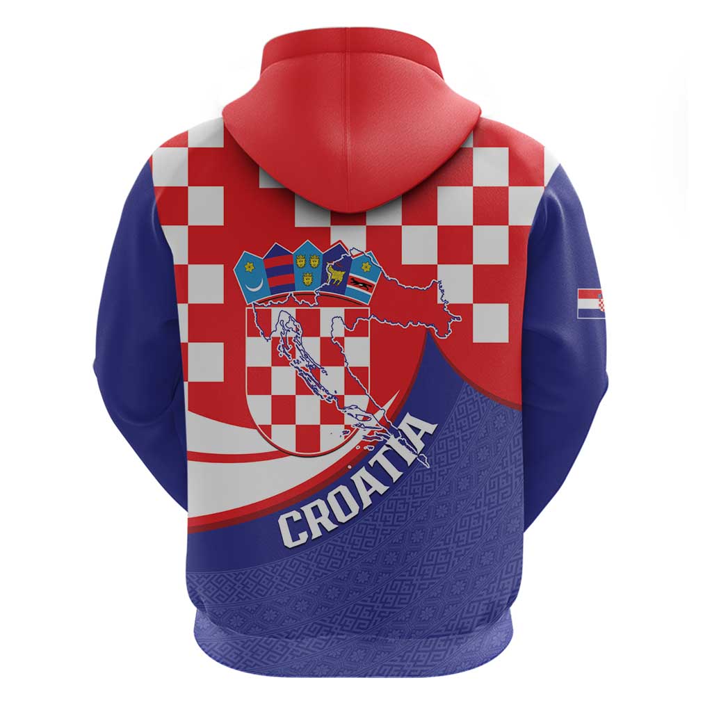 Croatia National Day Hoodie Hrvatska Checkerboard With Slavic Pattern