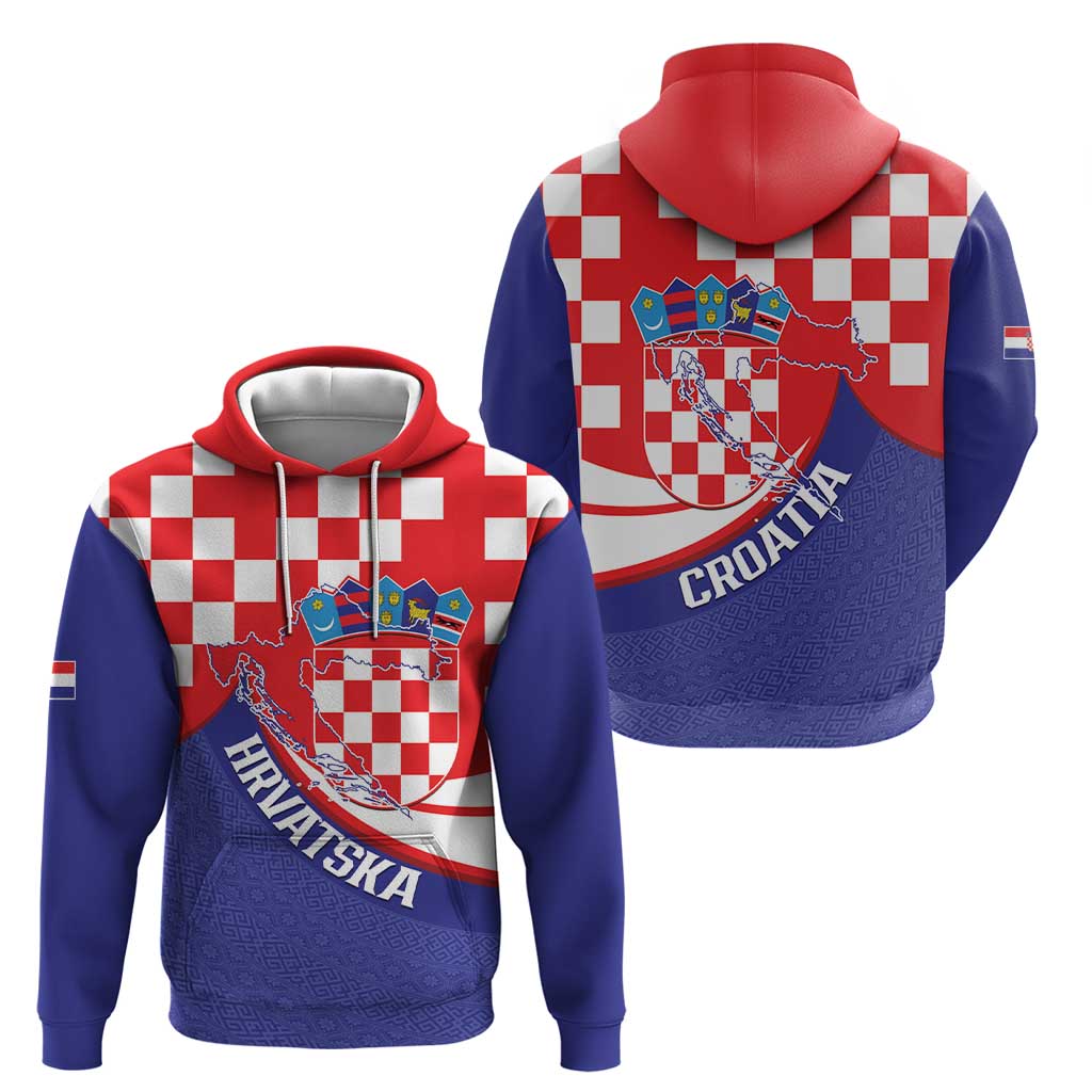 Croatia National Day Hoodie Hrvatska Checkerboard With Slavic Pattern