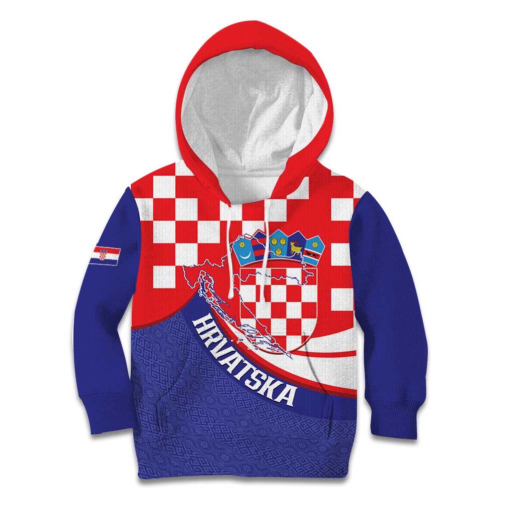 Croatia National Day Kid Hoodie Hrvatska Checkerboard With Slavic Pattern