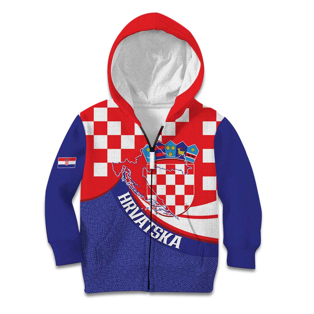 Croatia National Day Kid Hoodie Hrvatska Checkerboard With Slavic Pattern