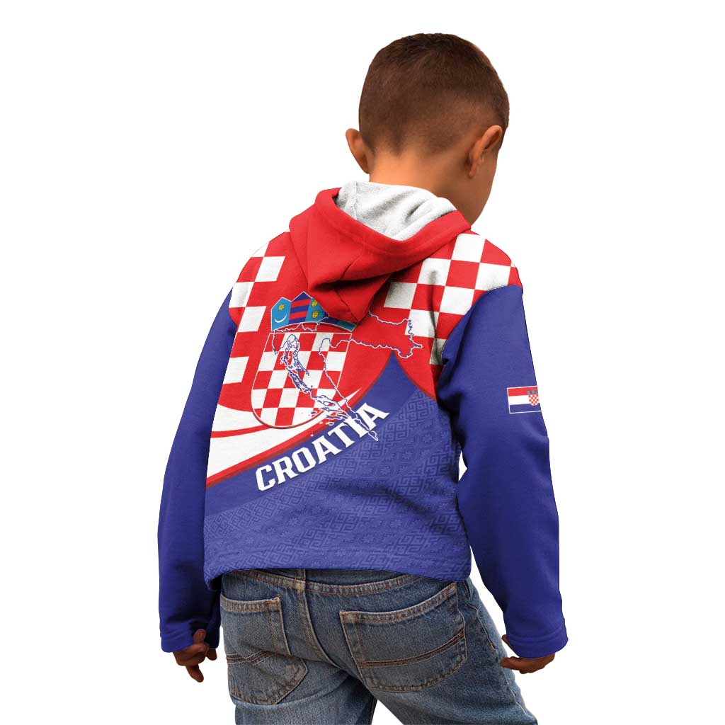 Croatia National Day Kid Hoodie Hrvatska Checkerboard With Slavic Pattern