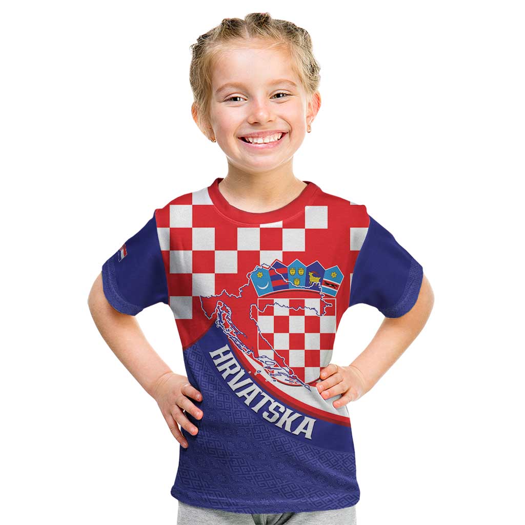 Croatia National Day Kid T Shirt Hrvatska Checkerboard With Slavic Pattern