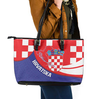 Croatia National Day Leather Tote Bag Hrvatska Checkerboard With Slavic Pattern