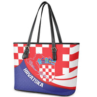 Croatia National Day Leather Tote Bag Hrvatska Checkerboard With Slavic Pattern