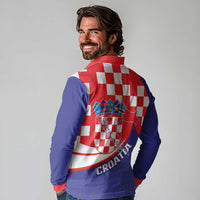 Croatia National Day Long Sleeve Polo Shirt Hrvatska Checkerboard With Slavic Pattern