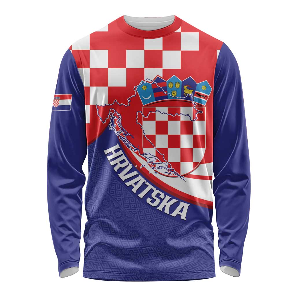 Croatia National Day Long Sleeve Shirt Hrvatska Checkerboard With Slavic Pattern