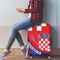 Croatia National Day Luggage Cover Hrvatska Checkerboard With Slavic Pattern