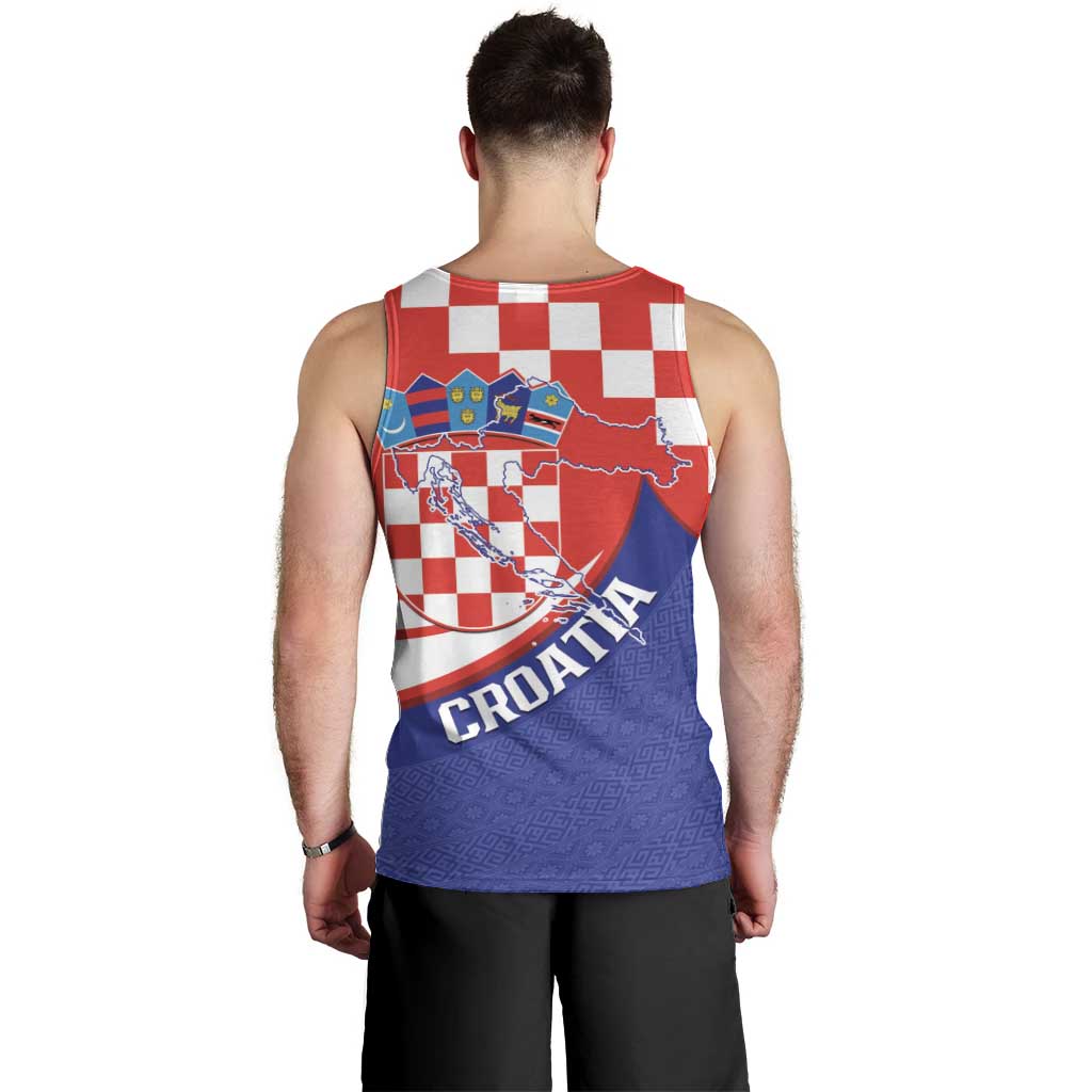 Croatia National Day Men Tank Top Hrvatska Checkerboard With Slavic Pattern
