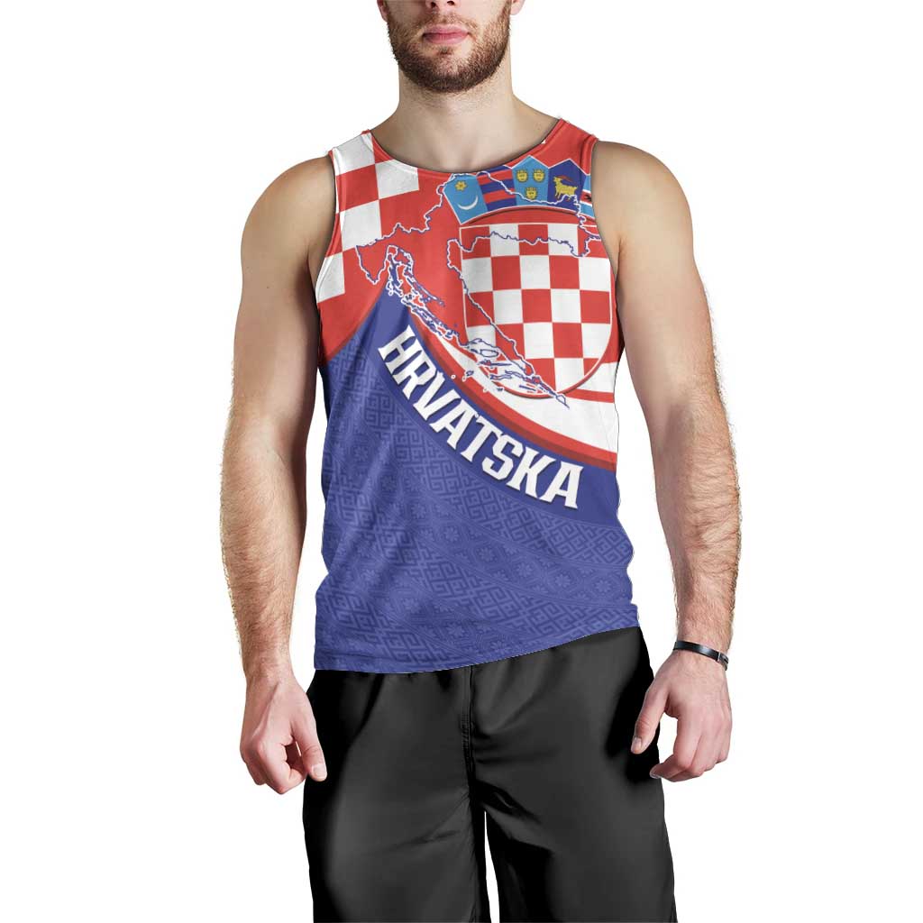 Croatia National Day Men Tank Top Hrvatska Checkerboard With Slavic Pattern