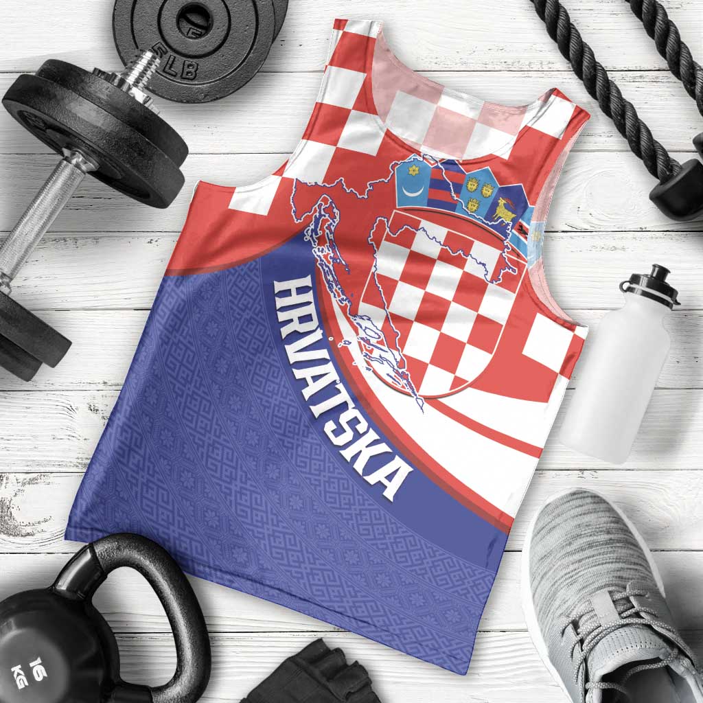 Croatia National Day Men Tank Top Hrvatska Checkerboard With Slavic Pattern